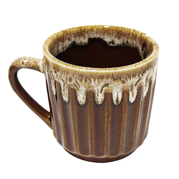 Caneca Canelada Redonda 150ml Com Borda Decor Espuma Marrom