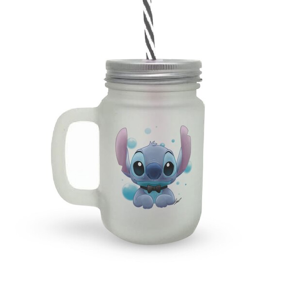 Caneca Canudo Stitch Com Gravata Borboleta