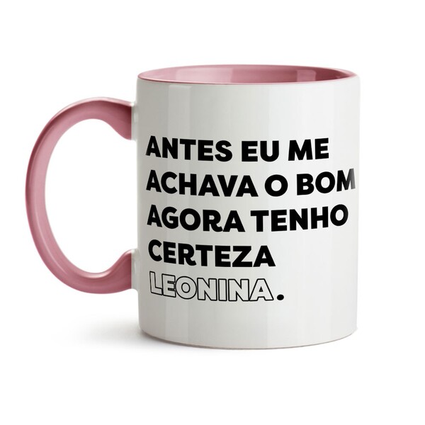 Caneca Características Signo Leão - Interior E Alça Rosa