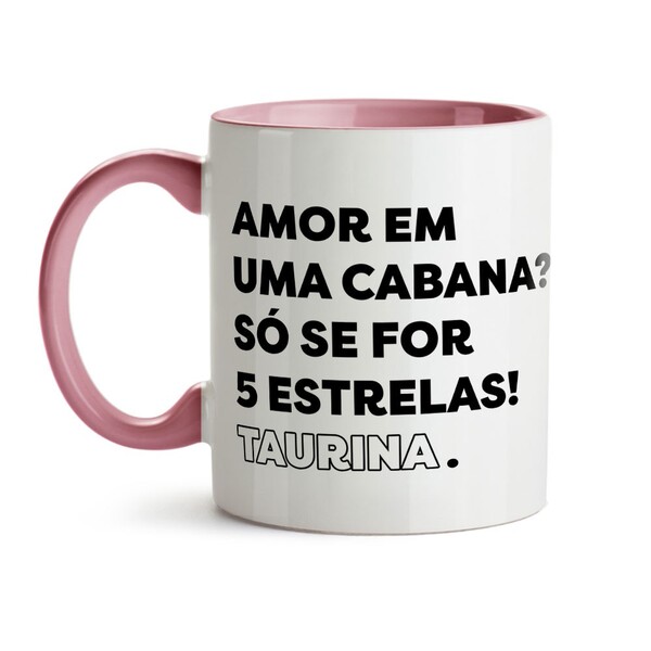 Caneca Características Signo Touro - Interior E Alça Rosa
