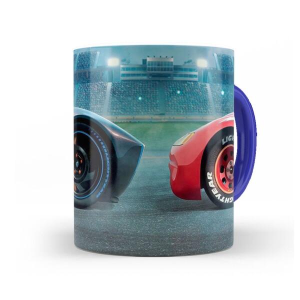 Caneca Carros Storm Vs Mcqueen - Interior E Alça Azul Escuro