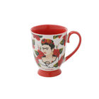 Caneca Cerâmica Rococó Frida Kahlo Face Roses Branco E Vermel