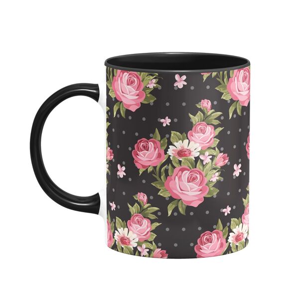 Caneca Colorida Floral Rosa Em Cerâmica 325ml
