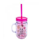 Caneca Com Tampa E Canudo Rosa Fashion