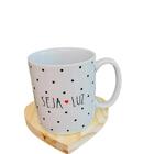 Caneca De Cerâmica Seja Luz Branco Com Bolinhas 300ml