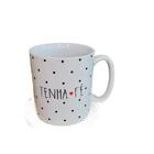 Caneca De Cerâmica Tenha Fé Branco Com Bolinhas 300ml
