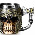 Caneca De Chopp Crânio Caveira Armadura Medieval Resina E Aço