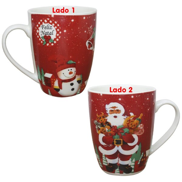 Caneca De Natal Papai Noel Estampada Em Cerâmica 350ml