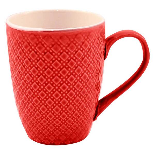 Caneca De Porcelana 350mls Alto Relevo Triângulos Vermelha