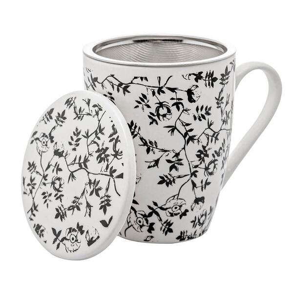 Caneca De Porcelana Com Filtro E Tampa Super White Tiny Flowe