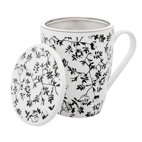 Caneca De Porcelana Com Infusor E Tampa Tiny Flowers 310ml