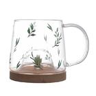 Caneca De Vidro Lyor Com Pires De Bambu Suculenta 330ml 5708