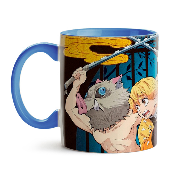 Caneca Demon Slayer Personagens Fight  - Interior E Alça Azul