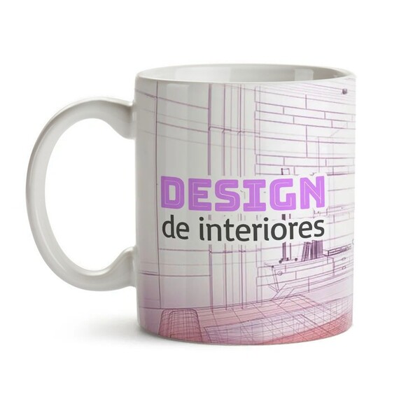 Caneca Design De Interiores Texto Rosa Interior E Alça Branca