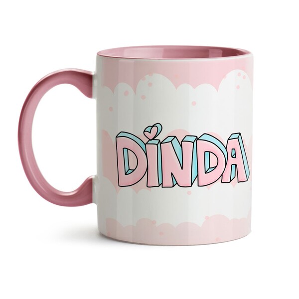 Caneca Dinda - Asas De Anjo - Interior E Alça Rosa