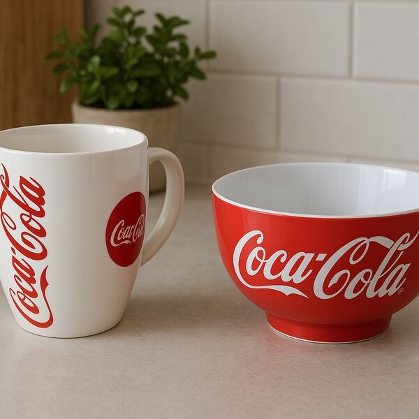 Caneca E Bowl Em Cerâmica Da Coca-cola Vermelha/branca