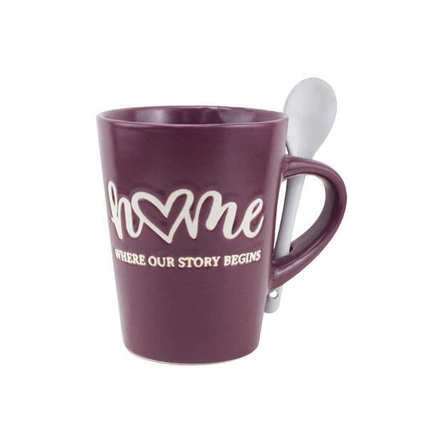Caneca Em Cerâmica Com Colher Dynasty White Spoon 320ml Rosa