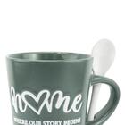 Caneca Em Cerâmica Com Colher Dynasty White Spoon 320ml Verde