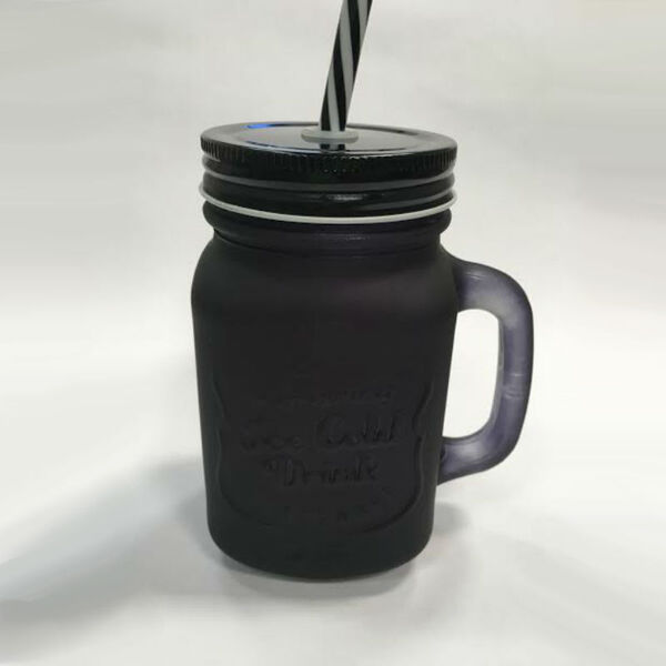Caneca Em Vidro Com Tampa E Canudo 450 Ml Black