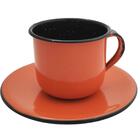 Caneca Esmaltada Xícara Com Pires Para Chá Café 180ml