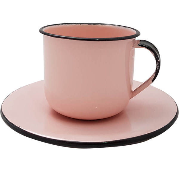 Caneca Esmaltada Xícara Com Pires Para Chá Café 180ml Rosa | Leroy Merlin