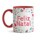 Caneca Feliz Natal  Desenho 01 - Interior E Alça Vermelho