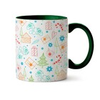 Caneca Feliz Natal Desenho 02 - Interior E Alça Verde Escuro