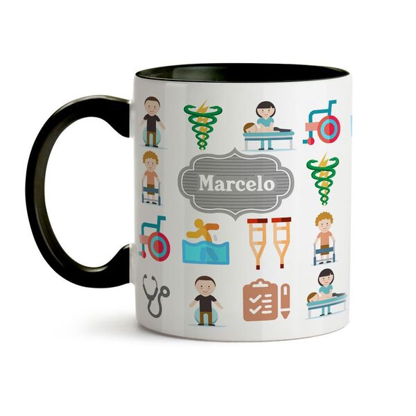 Caneca Fisioterapia Masculina Ícones Com Nome - Interior E Al