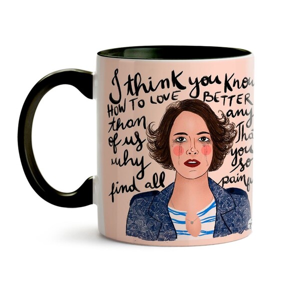 Caneca Fleabag Desenho Chorando Interior E Alça Preta