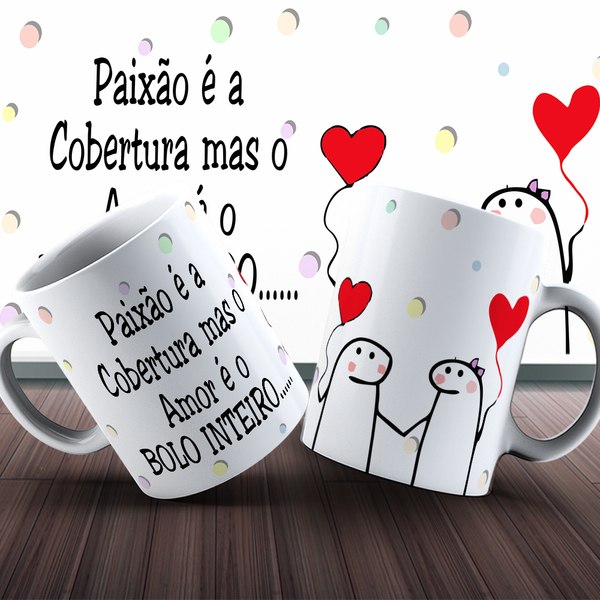 Caneca Flork Meme Para Namorados Cobertura Bolo É Amor Geek