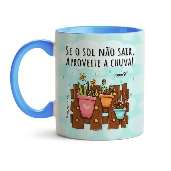Caneca Fofura Motivação - Interior E Alça Azul Claro