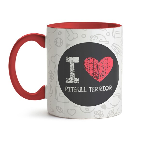 Caneca I Love Pitbull Terrier - Interior E Alça Vermelho