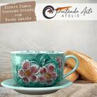 Caneca Jumbo Com Prato Consumê De Porcelana 750 Ml Xícara Gra