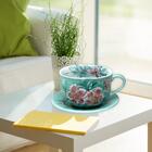 Caneca Jumbo Com Prato Consumê De Porcelana 750 Ml Xícara Gra