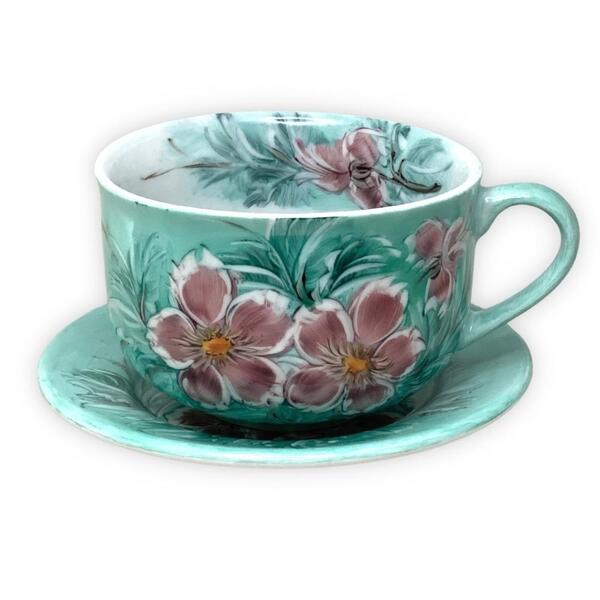 Caneca Jumbo Com Prato Consumê De Porcelana 750 Ml Xícara Gra