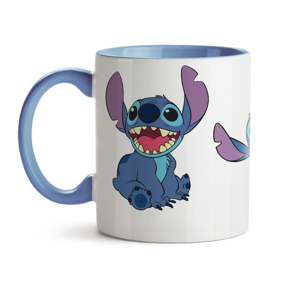 Caneca Lilo & Stitch Alegria - Interior E Alça Azul Claro