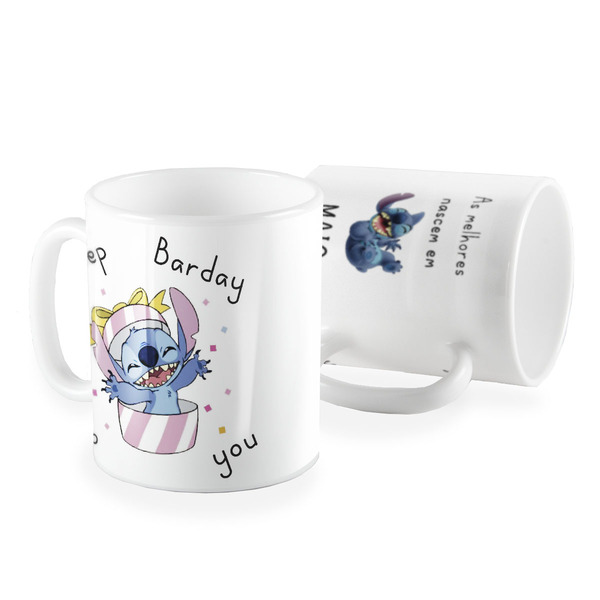 Caneca Lilo Stitch Aniversario As Melhores Nascem Maio