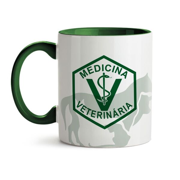 Caneca Medicina Veterinária Animais Verde Interior E Alça Ver