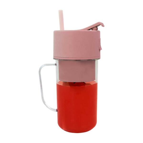 Caneca Mini Liquidificador Portátil C/ 6 Lâminas 420ml Rosa