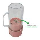 Caneca Mini Liquidificador Portátil C/ 6 Lâminas 420ml Rosa