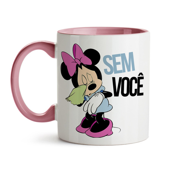 Caneca Minnie Com E Sem Você Interior E Alça Rosa