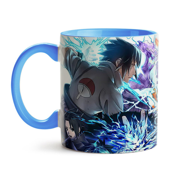 Caneca Naruto E Sasuke Fight Interior E Alça Azul Claro