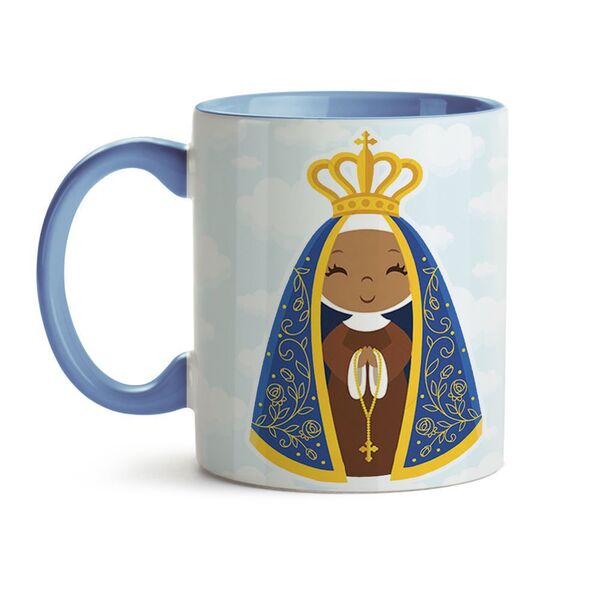 Caneca Nossa Senhora Aparecida Baby Interior E Alça Azul Claro