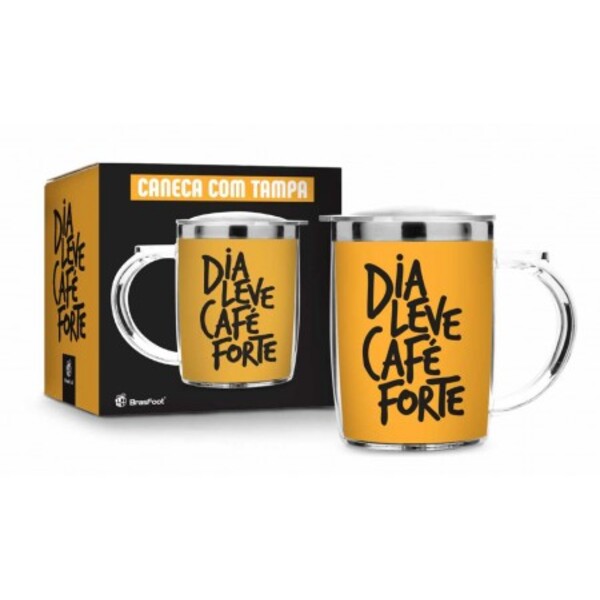 Caneca Plástica Inox Com Tampa Sw Dias Leve Café Forte 450ml