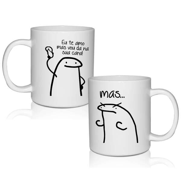 Caneca Policarbonato Branca 300 Ml Flork Kit 2 Canecas Tema
