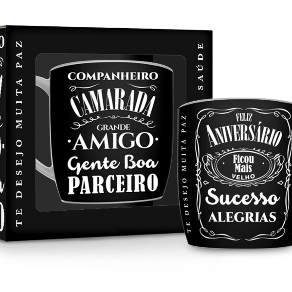 CANECA PORCELANA 360ML - FELIZ ANIVERSÁRIO AMIGO, GENTE BOA