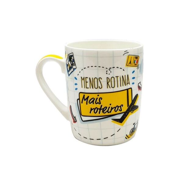 Caneca Porcelana Menos Rotina 410mls Na Caixinha Individual
