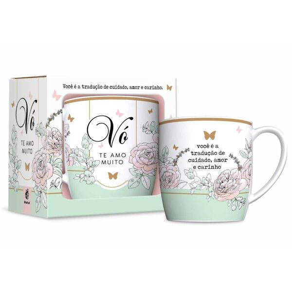Caneca Porcelana Na Caixa Vó Te Amo Muito 360ml Presente Vovó
