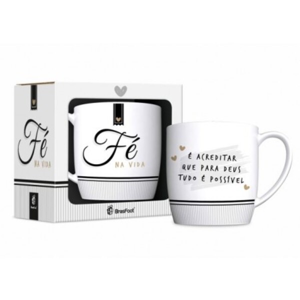 Caneca Porcelana Urban Fé Na Vida 360ml Brasfoot
