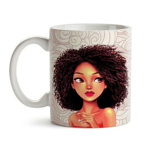 Caneca Preta Do Cabelo Cacheado Interior E Alça Branca